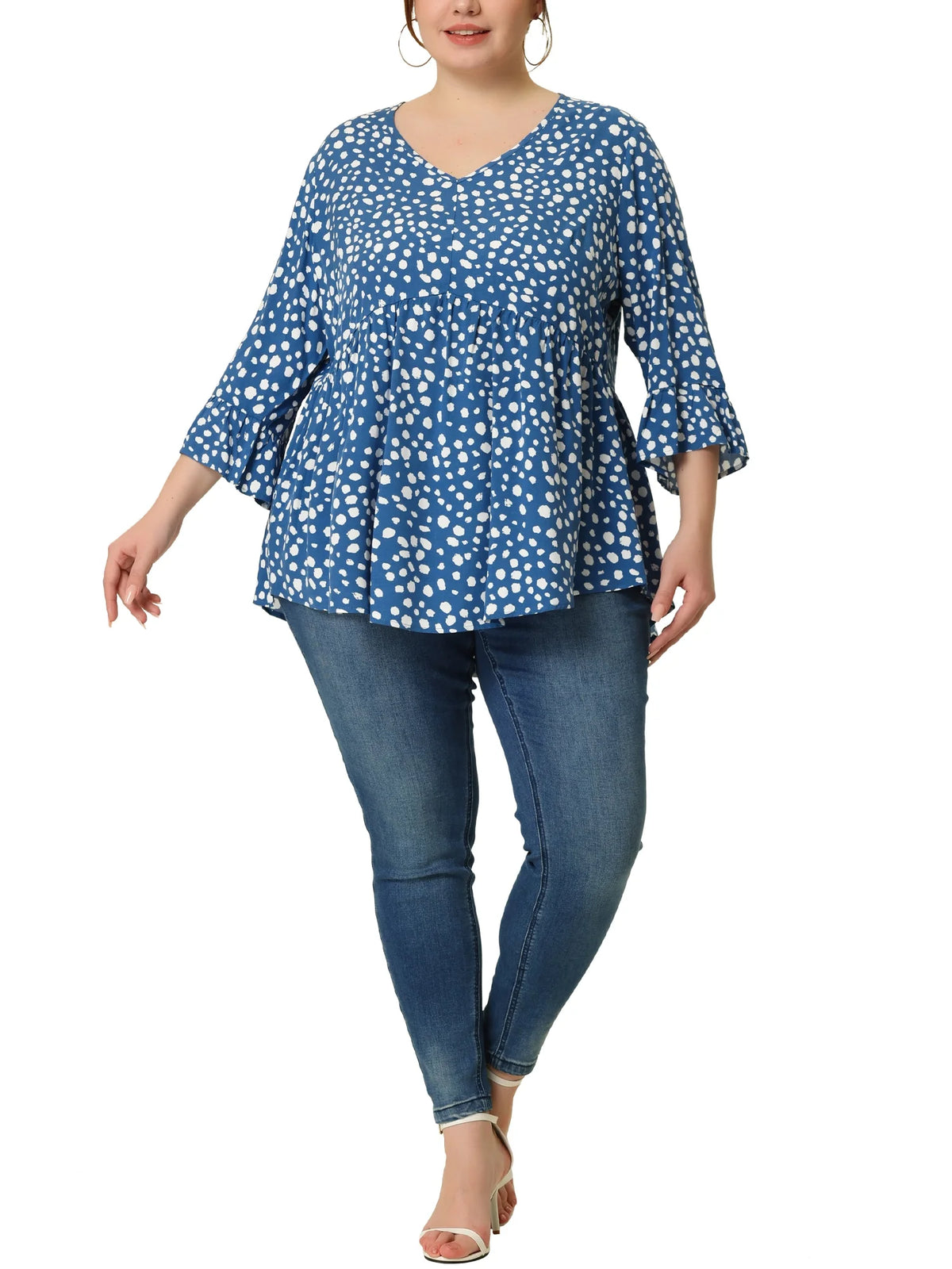 Polka Dots V Neck 3/4 Sleeves Tops