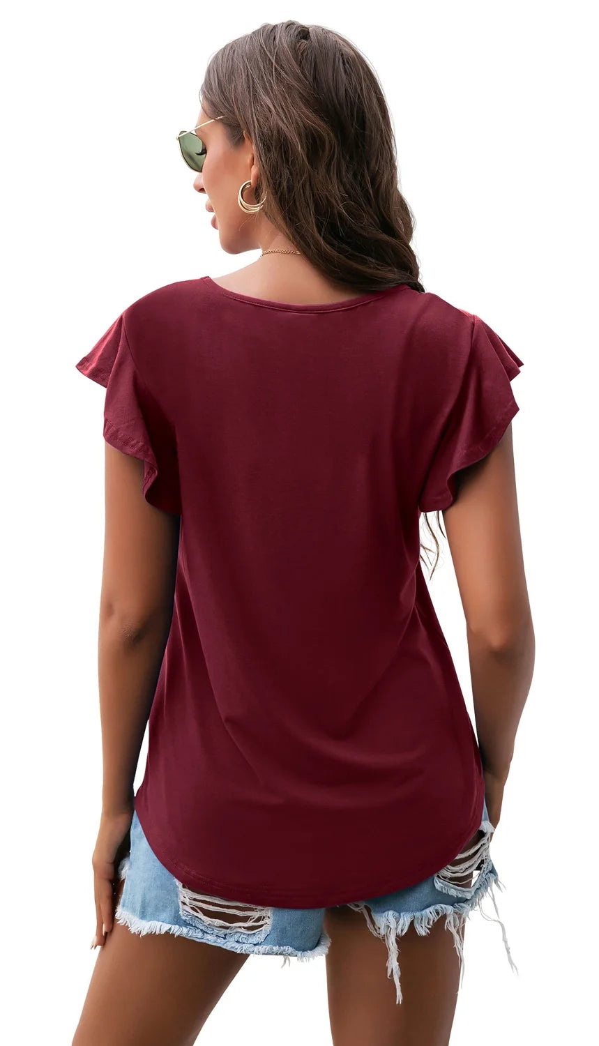 Summer Ruffle Short Sleeve Knit Tunic Tops