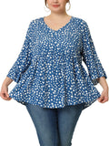 Polka Dots V Neck 3/4 Sleeves Tops