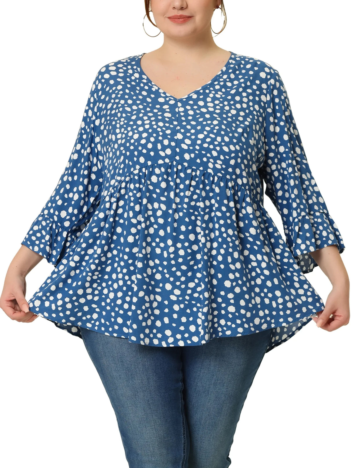 Polka Dots V Neck 3/4 Sleeves Tops