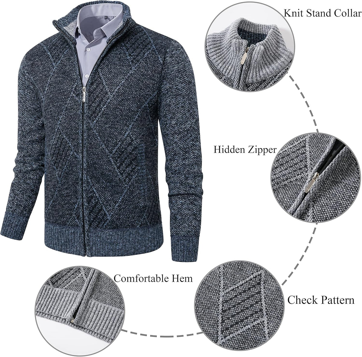 Men Casual Full Zip Sweater