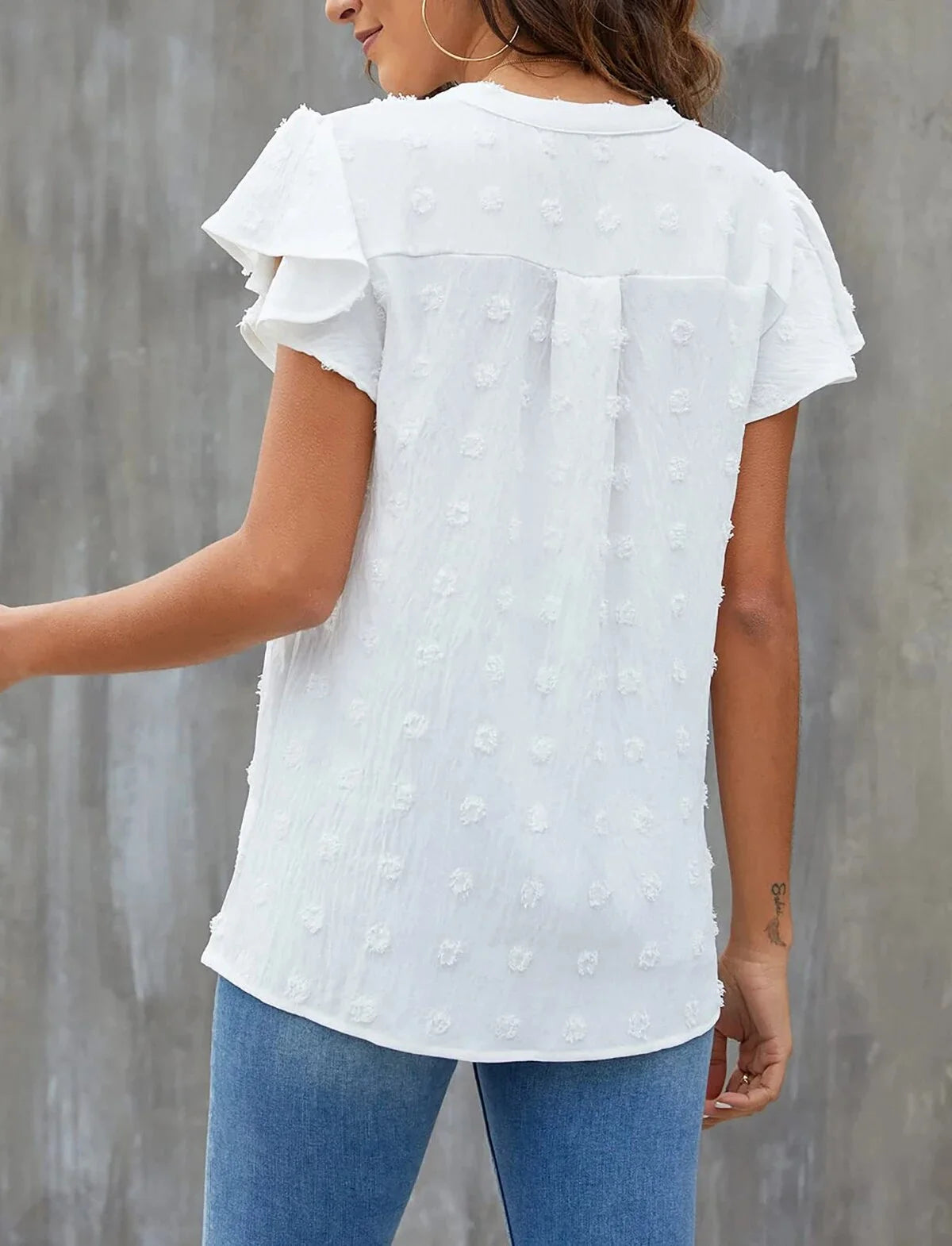 V Neck Ruffle Sleeve Summer Tops