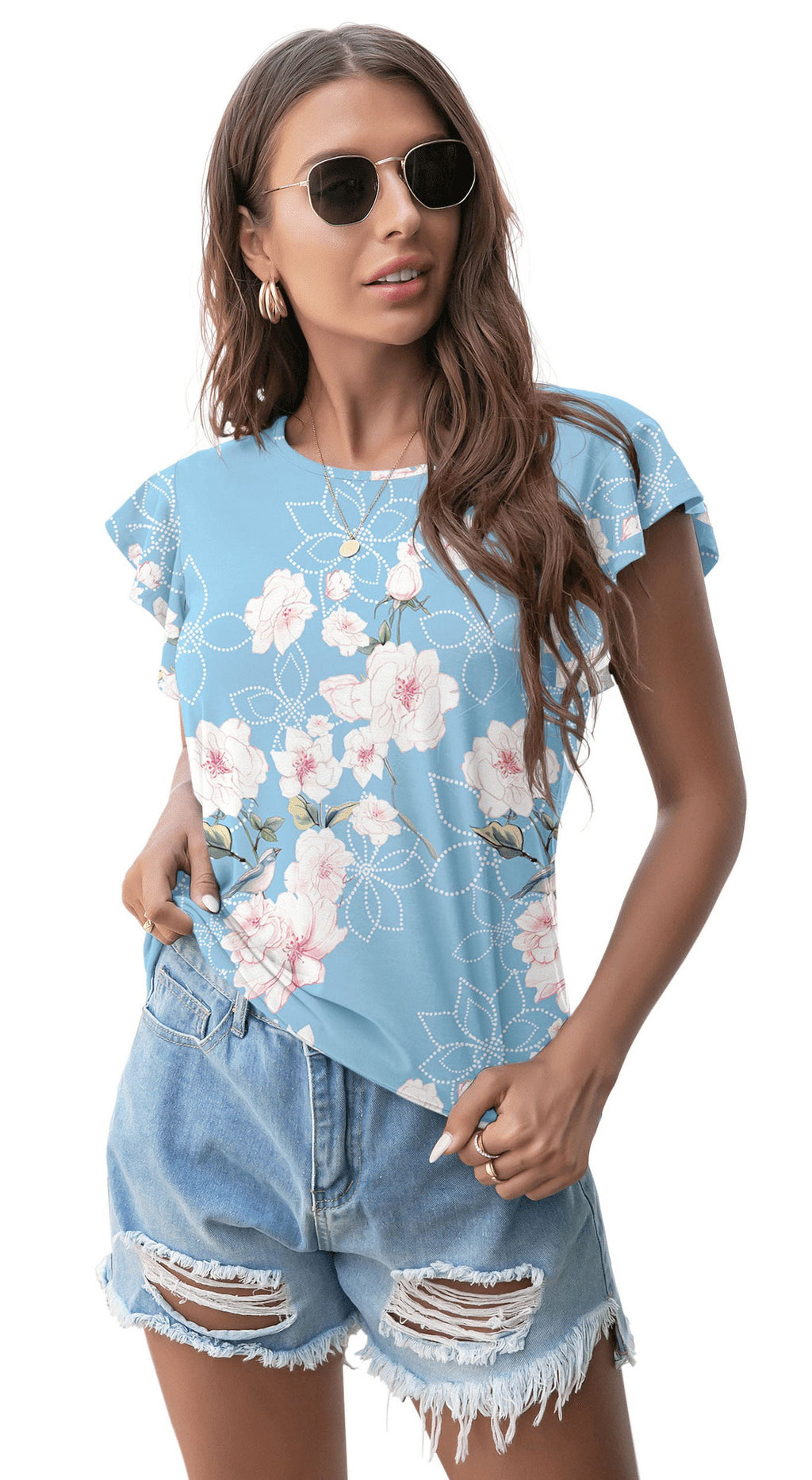 Summer Ruffle Short Sleeve Knit Tunic Tops