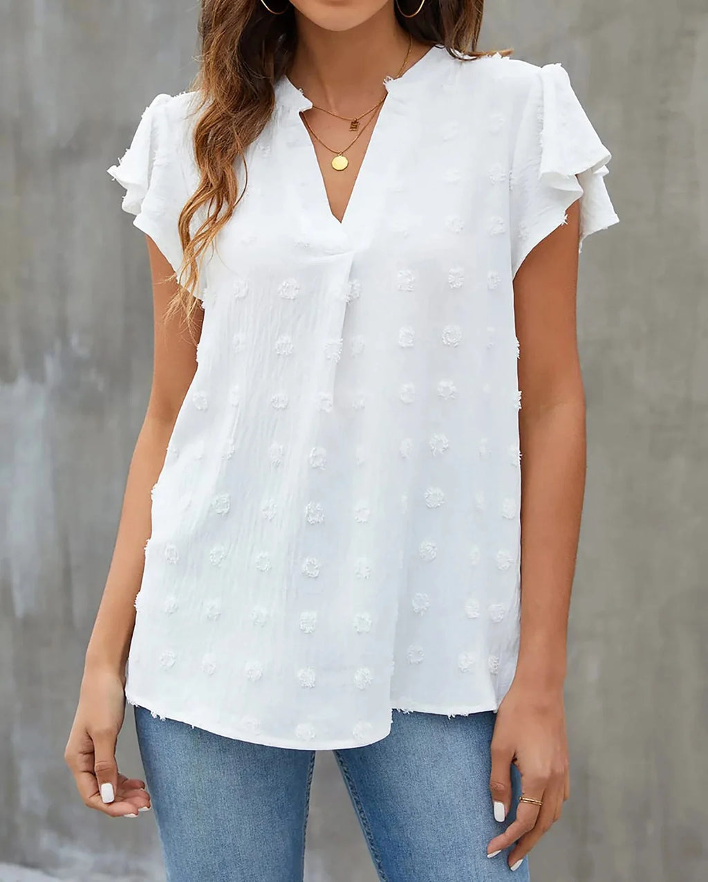 V Neck Ruffle Sleeve Summer Tops