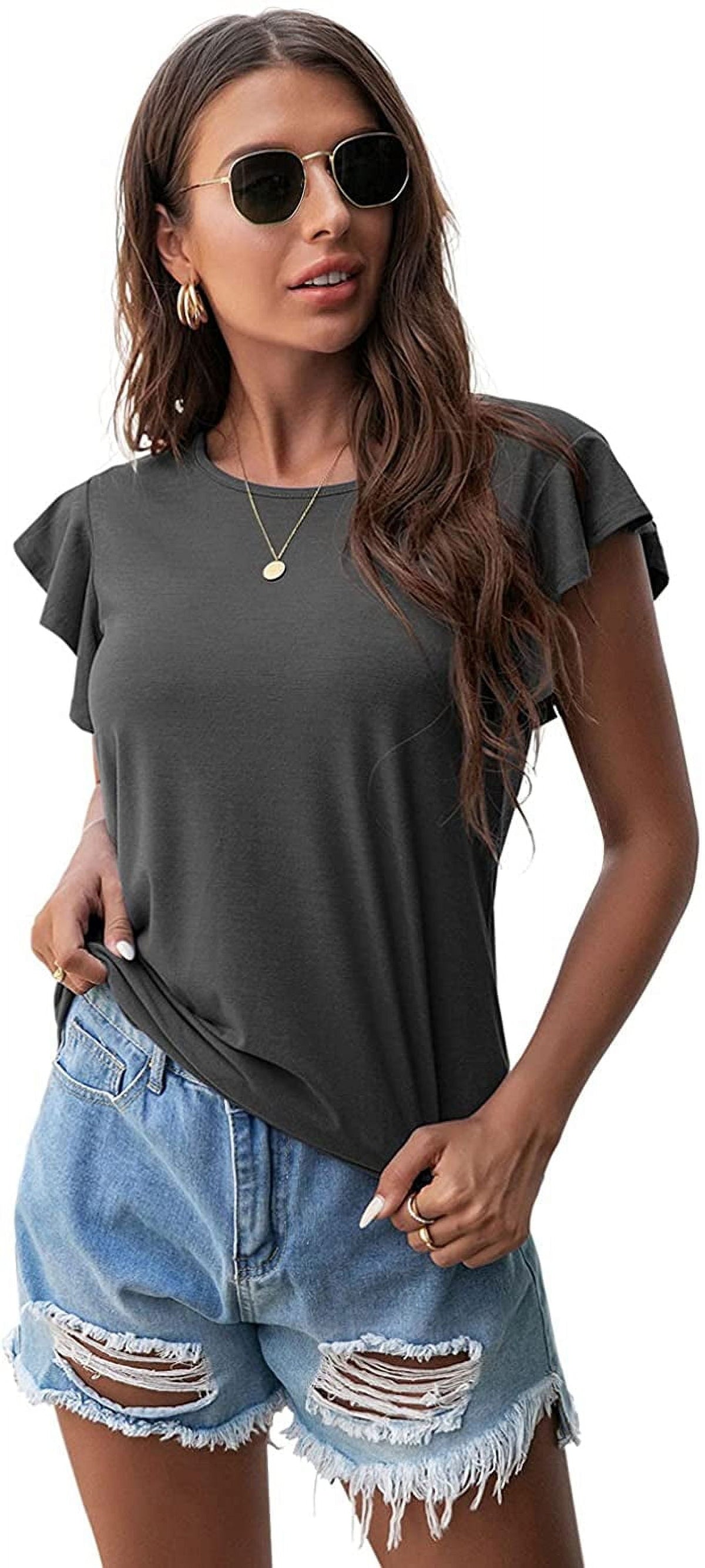 Summer Ruffle Short Sleeve Knit Tunic Tops