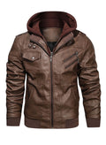 Pu Faux Leather Jacket with Removable Hood