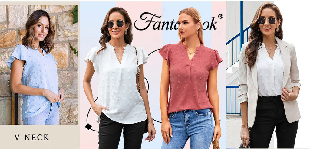 V Neck Ruffle Sleeve Summer Tops
