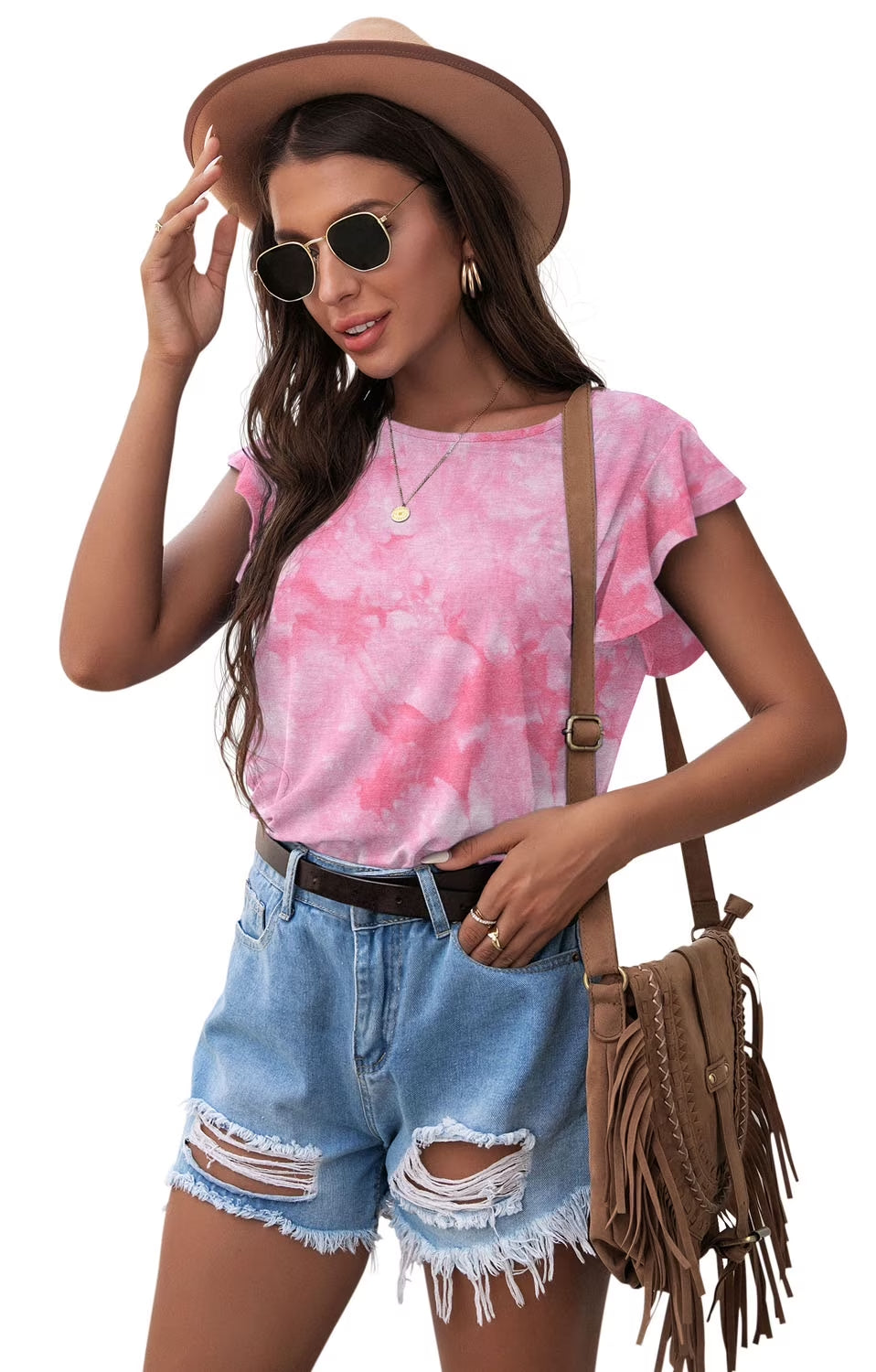 Summer Ruffle Short Sleeve Knit Tunic Tops