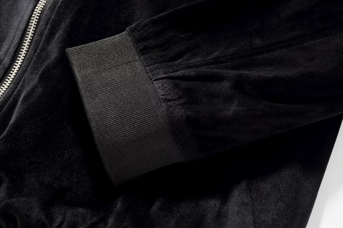 Men Velvet Full Zip Bomber Jacket