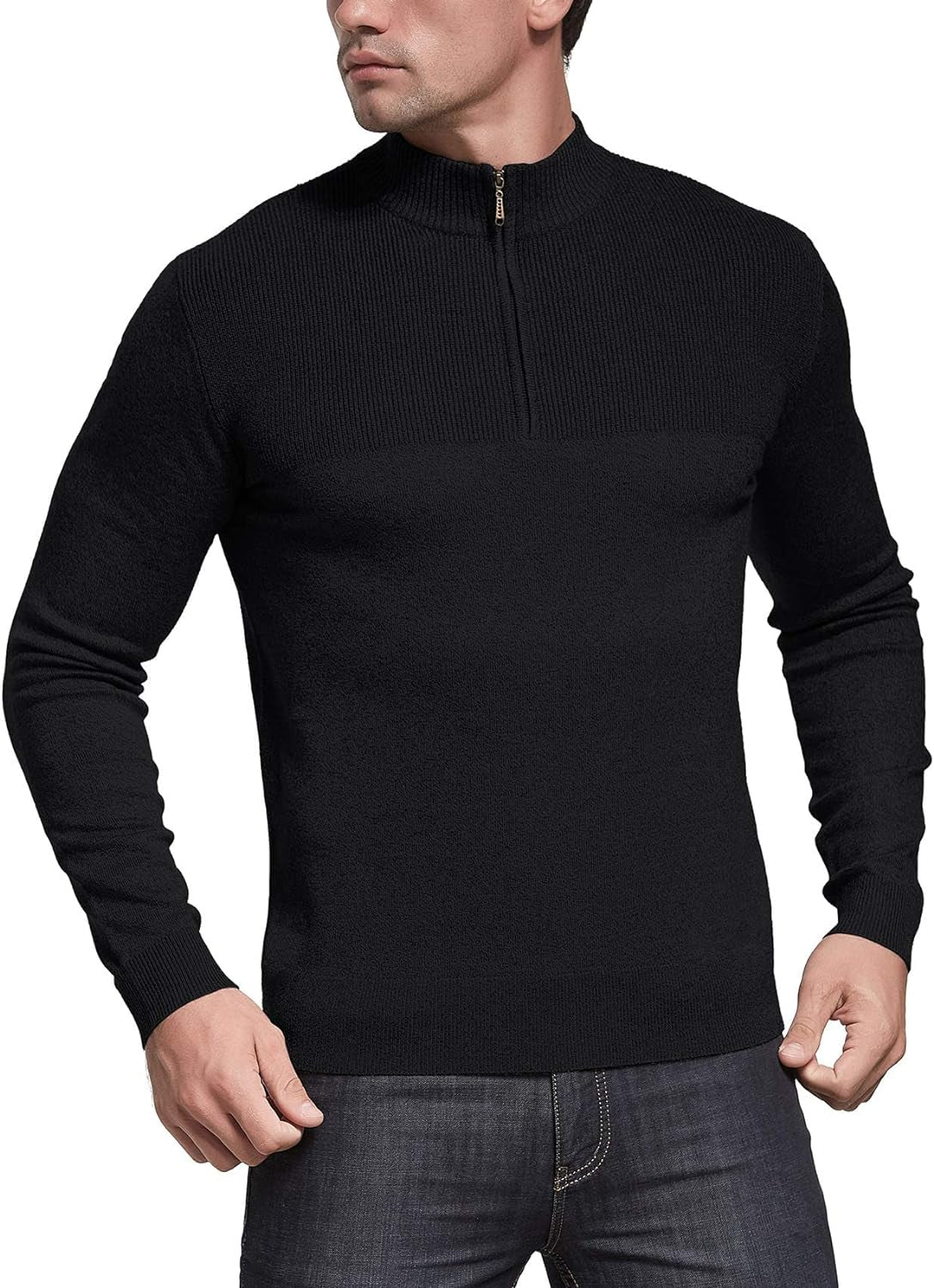 Slim Fit Zip up Mock Neck Polo Sweater