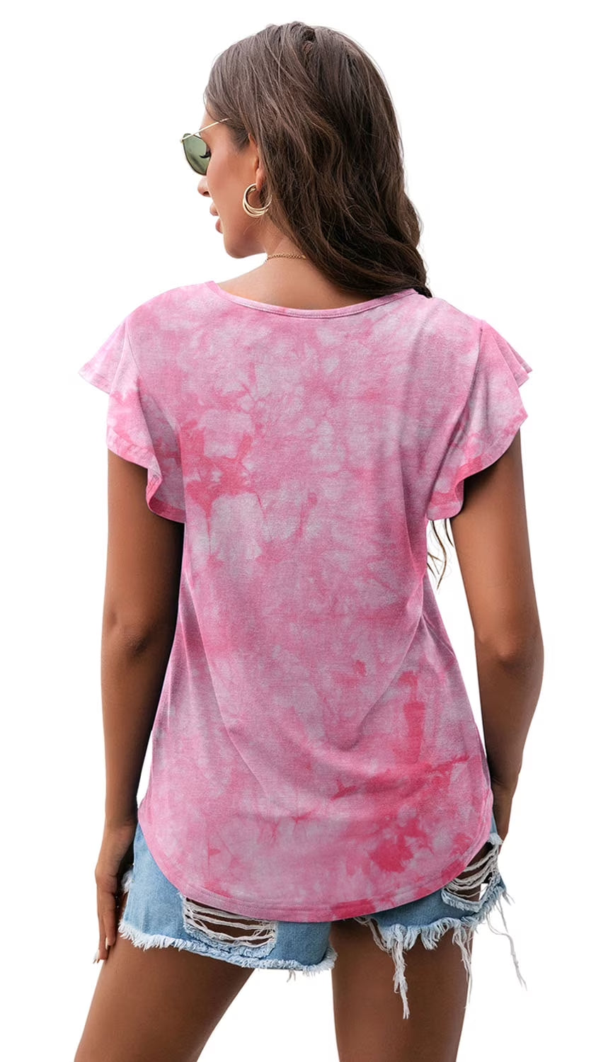 Summer Ruffle Short Sleeve Knit Tunic Tops