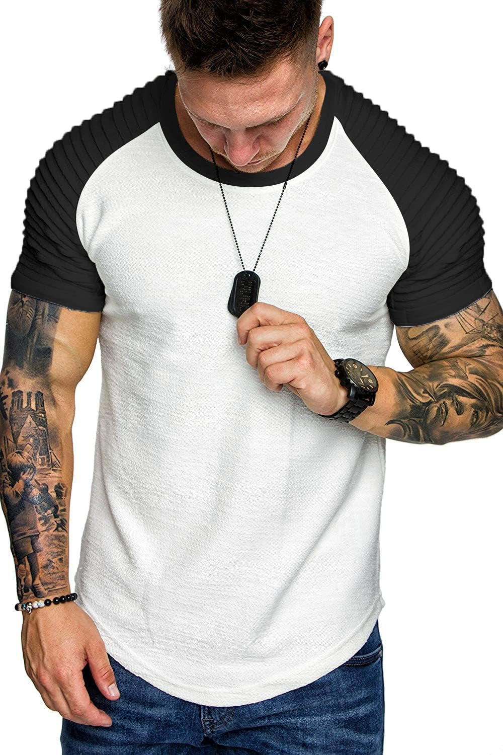 Men Pleated Raglan Sleeve T-Shirts