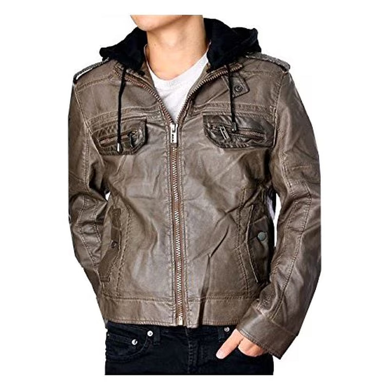 Men Faux Leather Retro Bomber Jacket