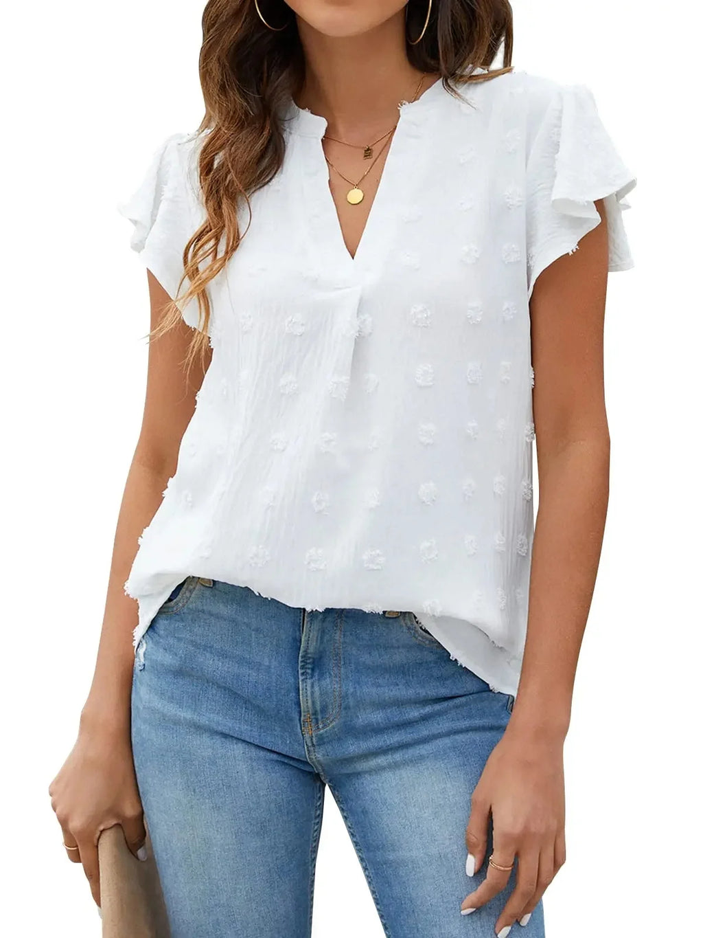 V Neck Ruffle Sleeve Summer Tops