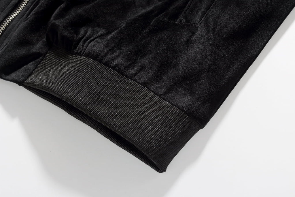 Men Velvet Full Zip Bomber Jacket
