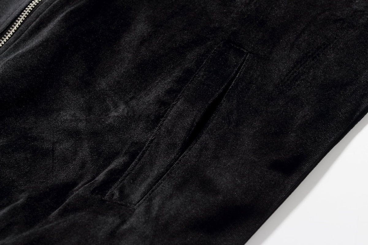 Men Velvet Full Zip Bomber Jacket