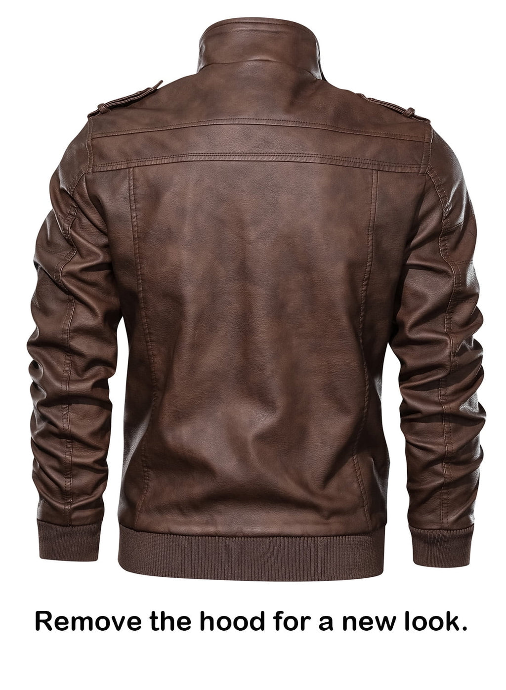 Pu Faux Leather Jacket with Removable Hood