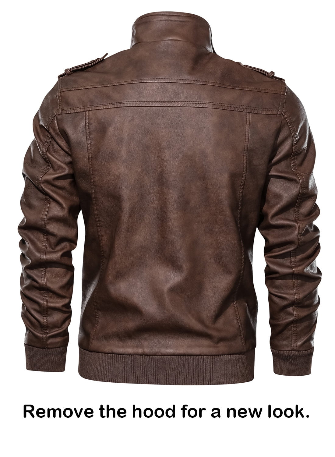 Pu Faux Leather Jacket with Removable Hood