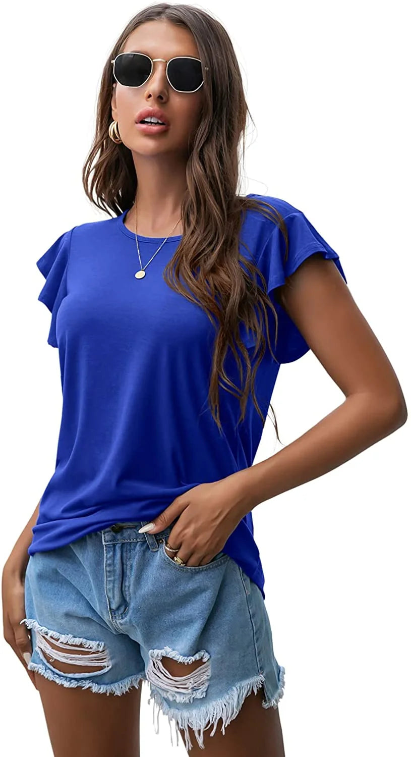 Summer Ruffle Short Sleeve Knit Tunic Tops