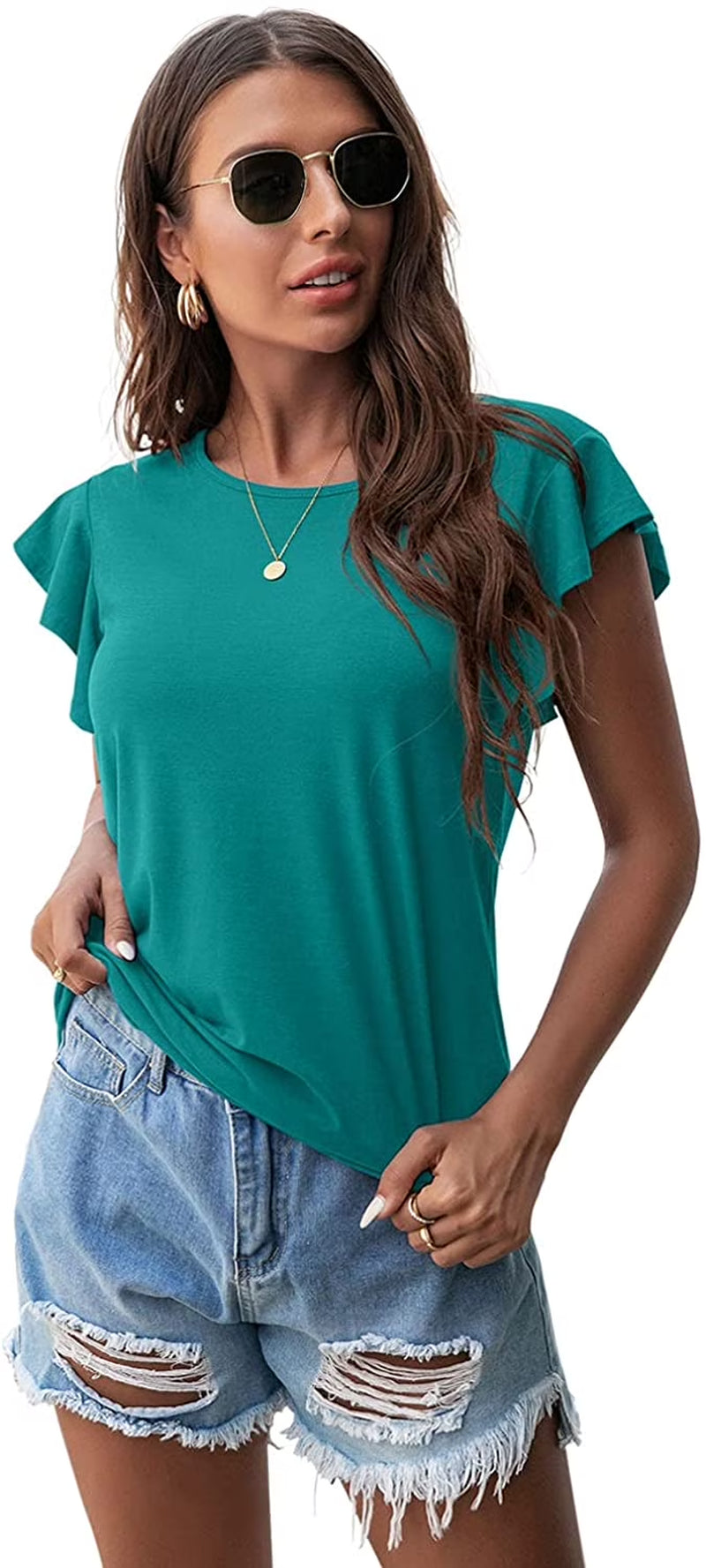 Summer Ruffle Short Sleeve Knit Tunic Tops