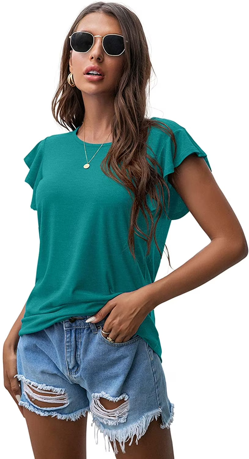 Summer Ruffle Short Sleeve Knit Tunic Tops