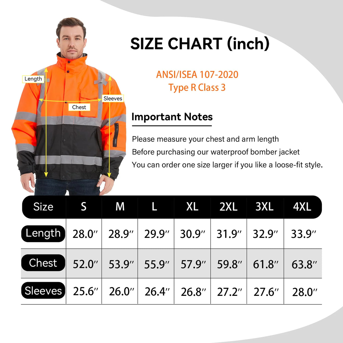 High Visibility Safety Waterproof Bomber Jacket
