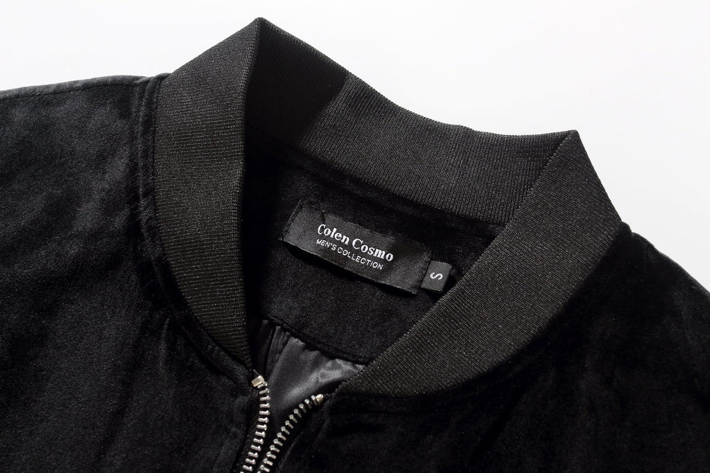 Men Velvet Full Zip Bomber Jacket