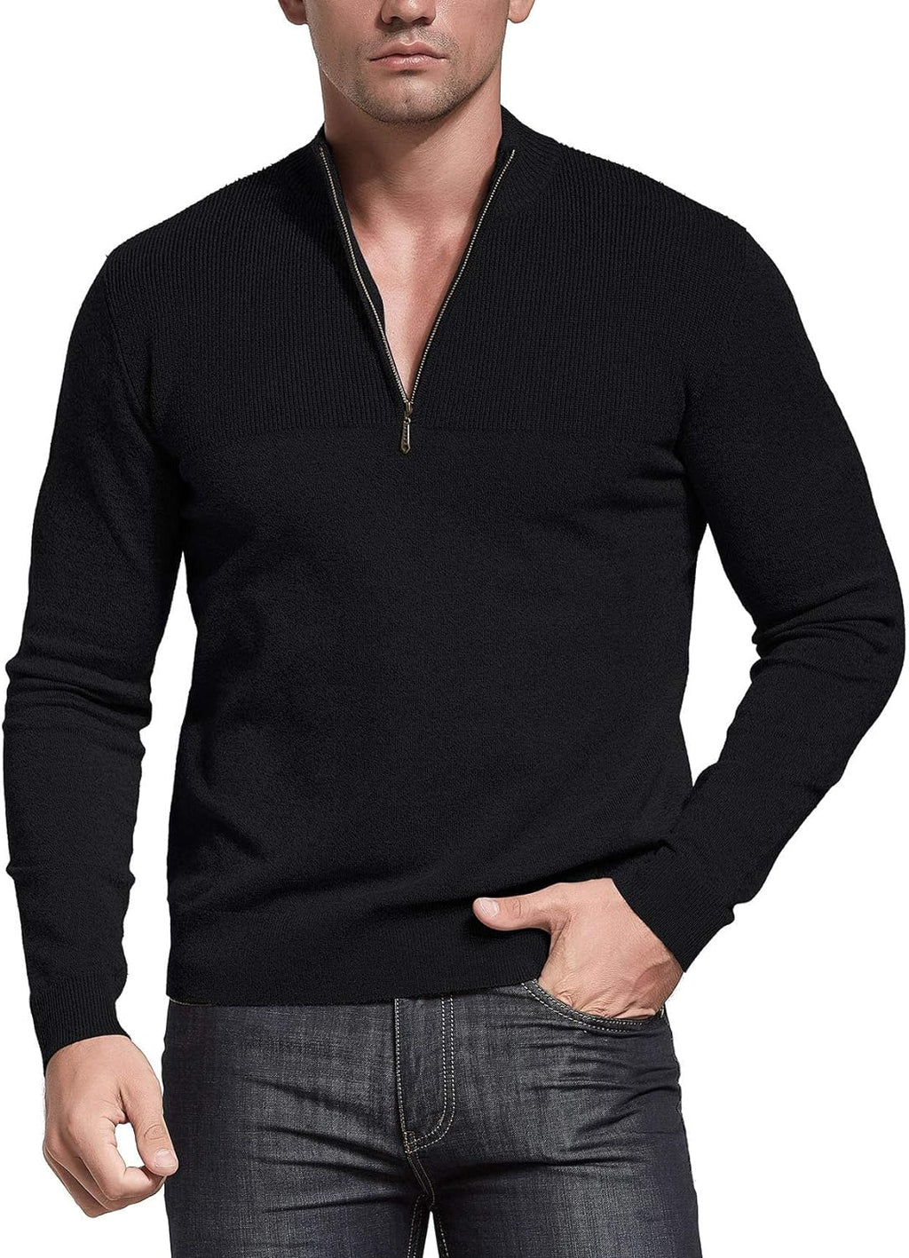 Slim Fit Zip up Mock Neck Polo Sweater