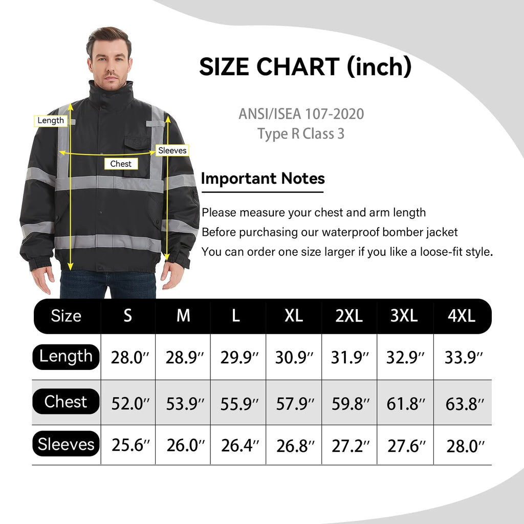 High Visibility Safety Waterproof Bomber Jacket