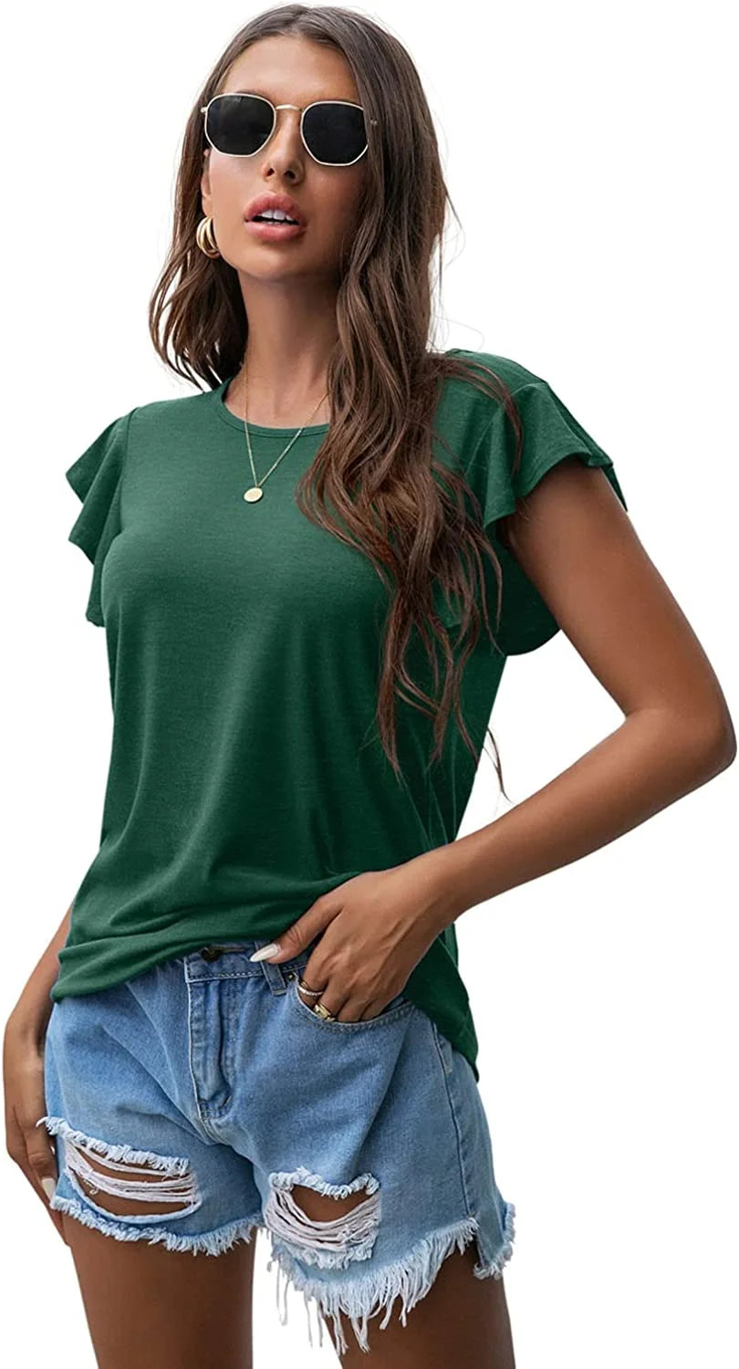 Summer Ruffle Short Sleeve Knit Tunic Tops