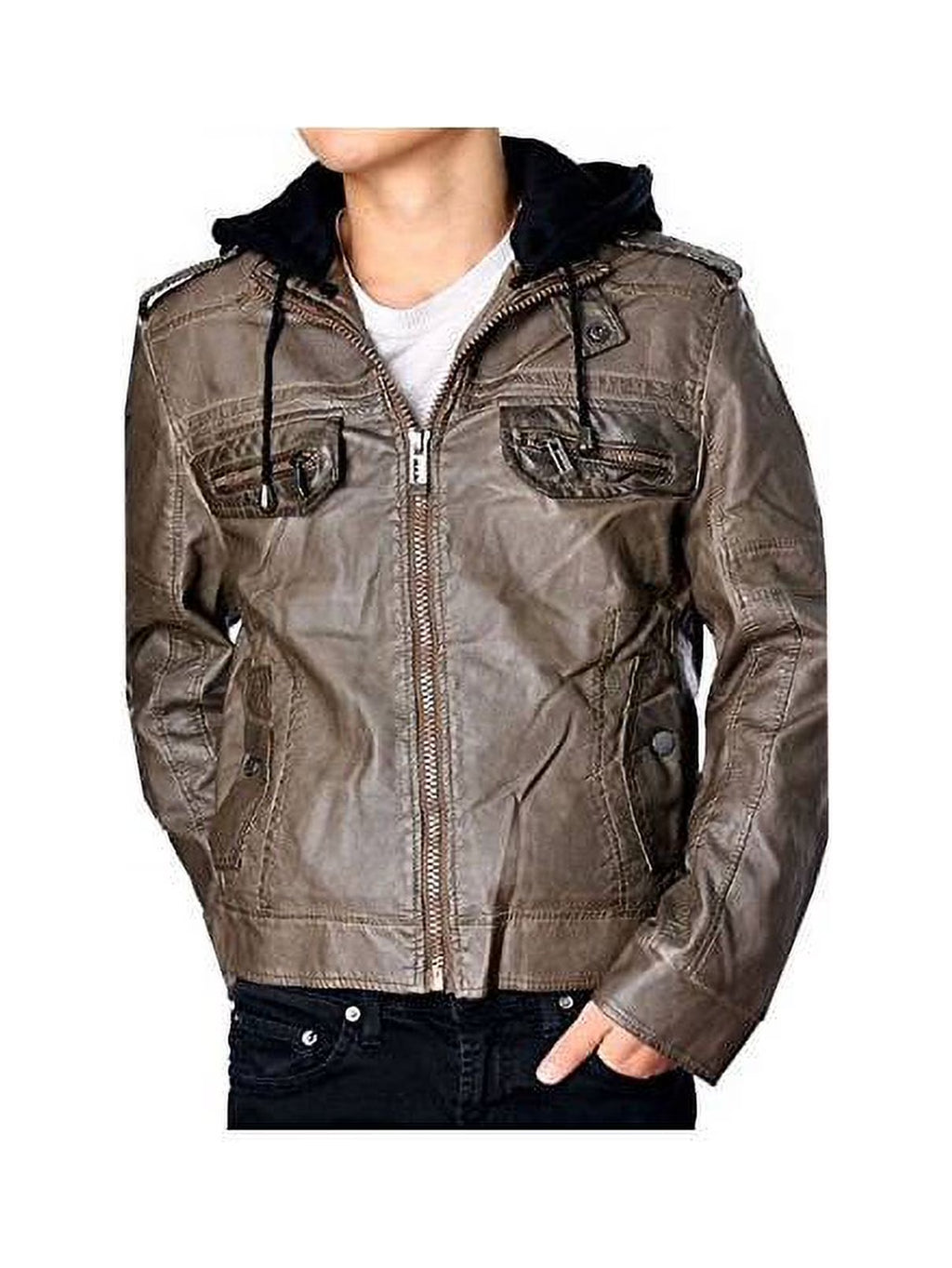 Men Faux Leather Retro Bomber Jacket