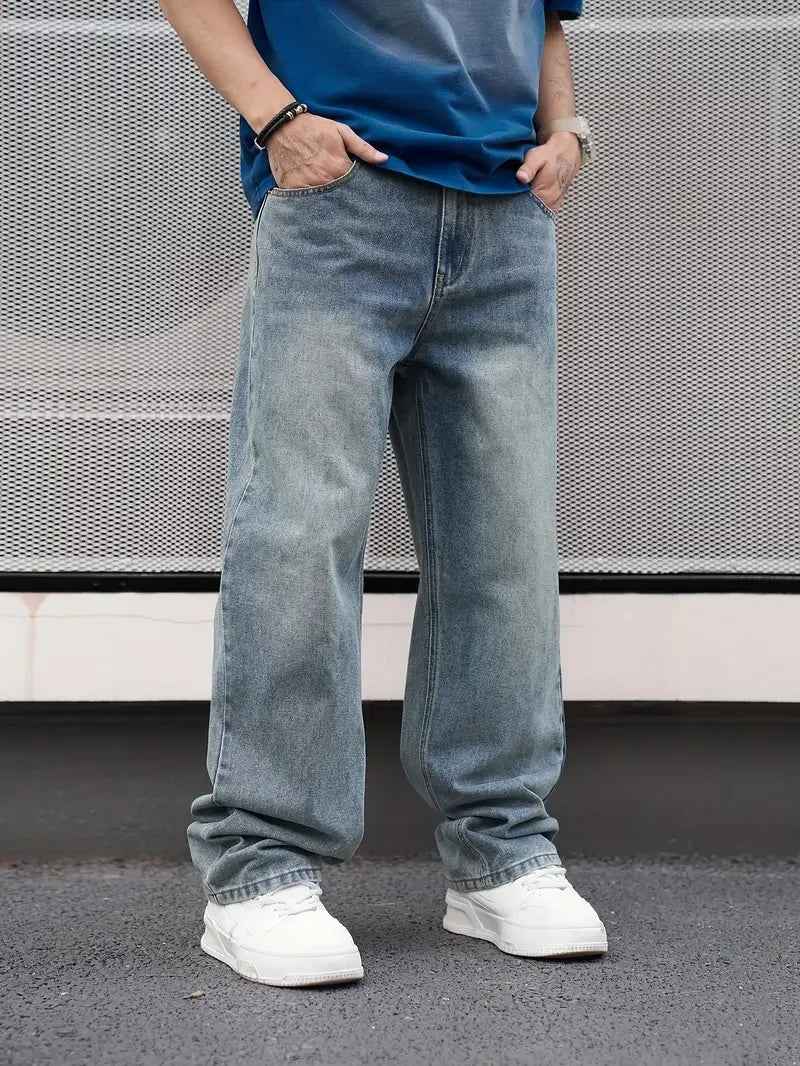 Men Casual Straight Wash Jeans