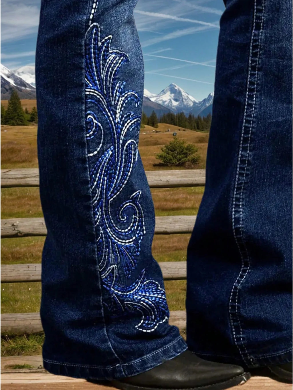 Women Embroidered Flare Denim Pants