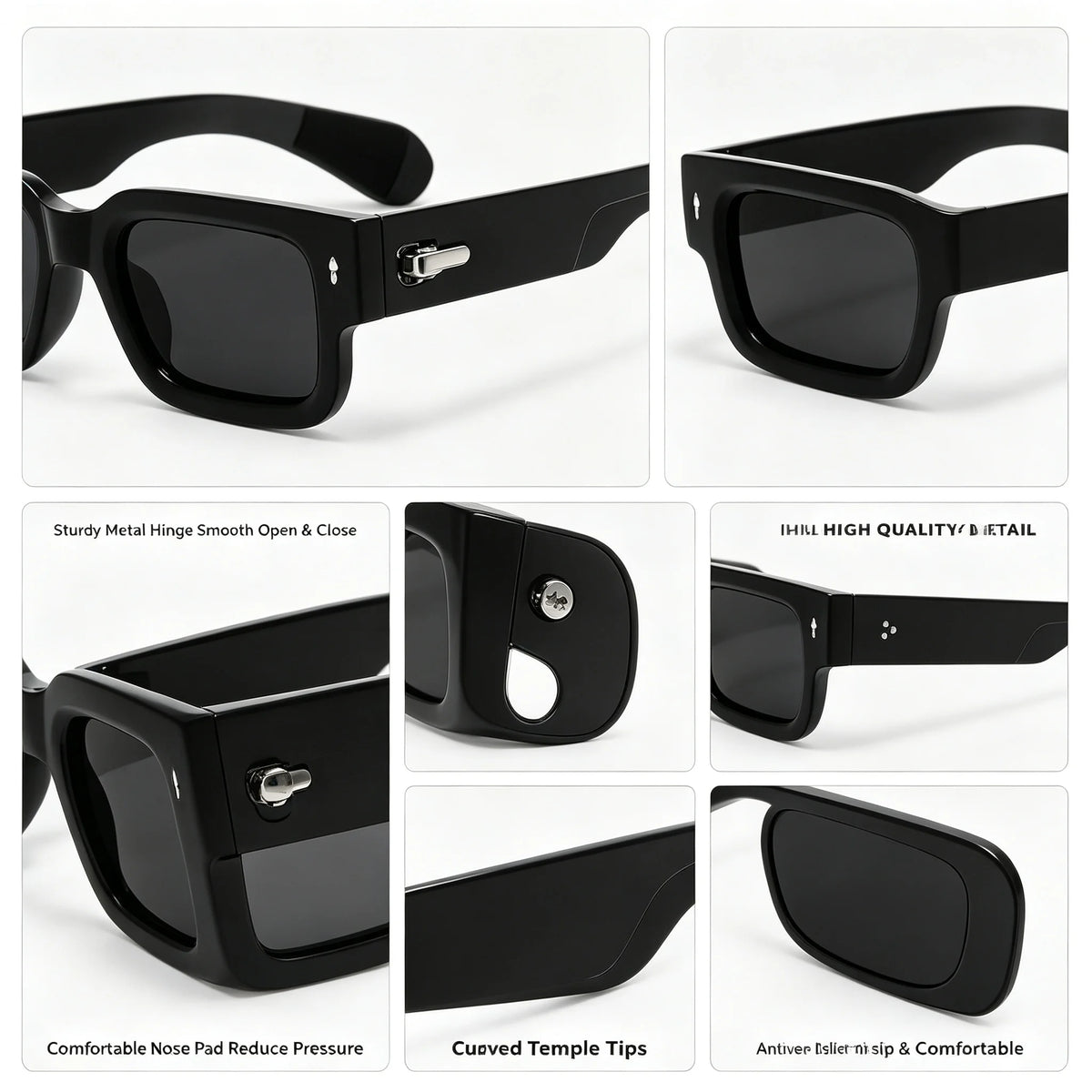 Thick Square Frame Black Shades Sunglasses