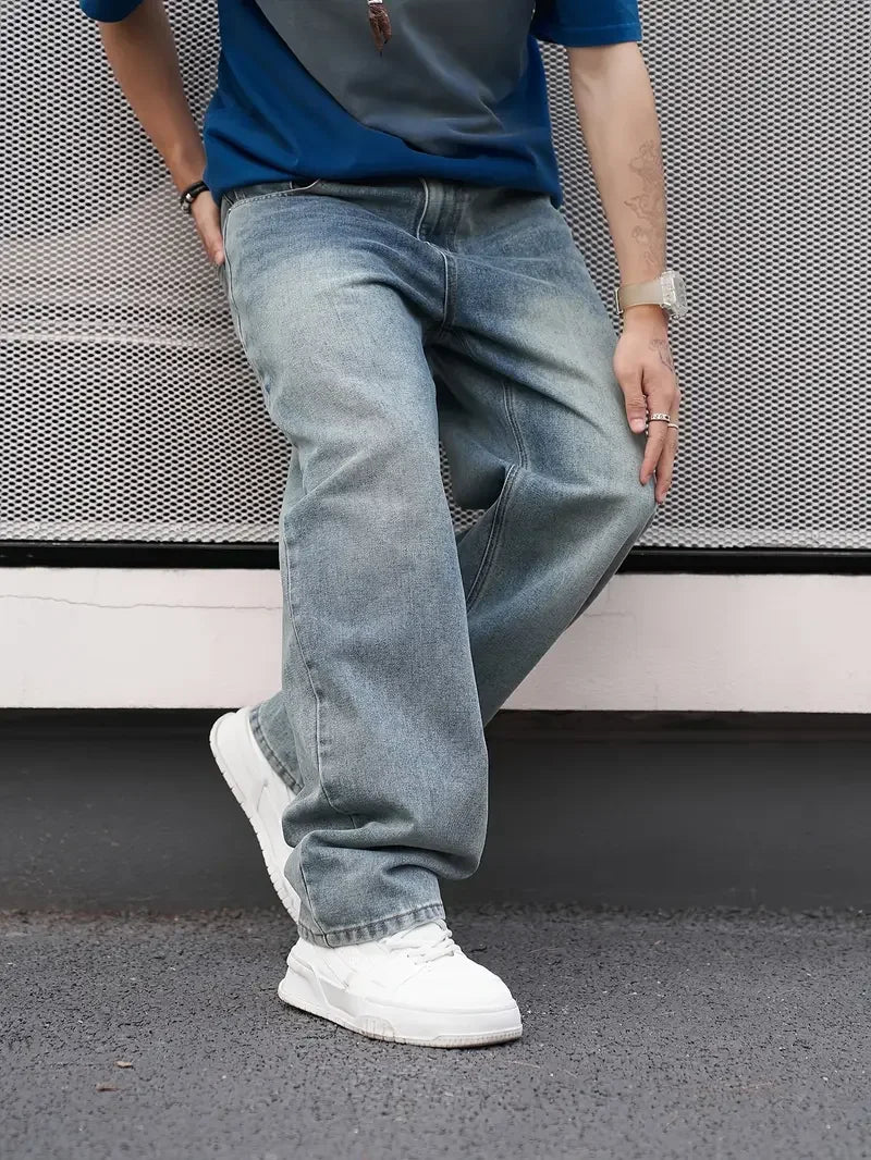 Men Casual Straight Wash Jeans