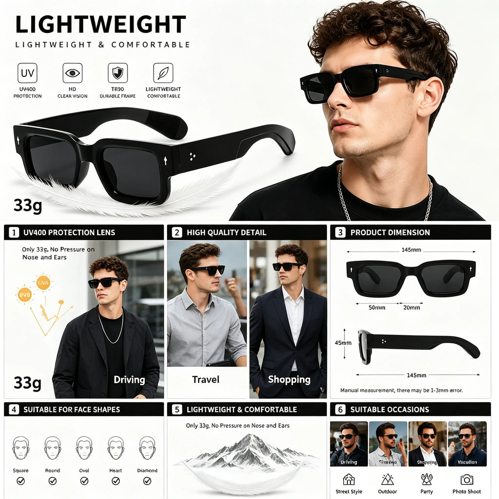 Thick Square Frame Black Shades Sunglasses
