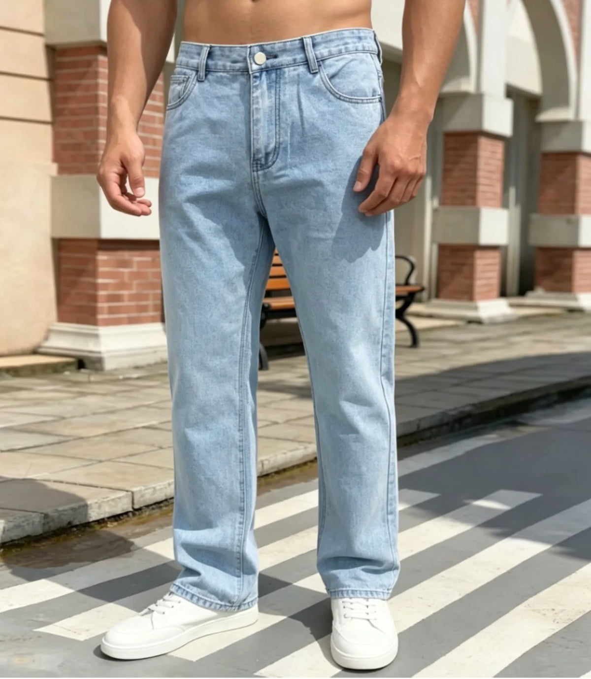 Light Blue Men's Casual Straight-leg Jeans