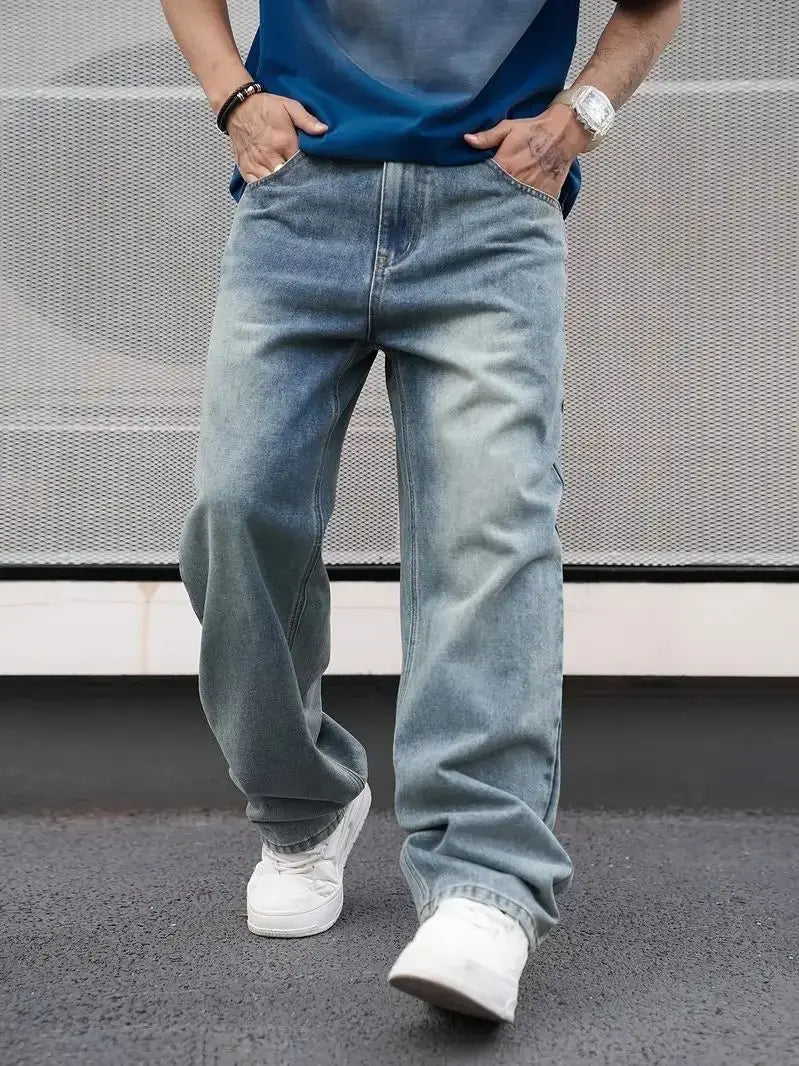 Men Casual Straight Wash Jeans