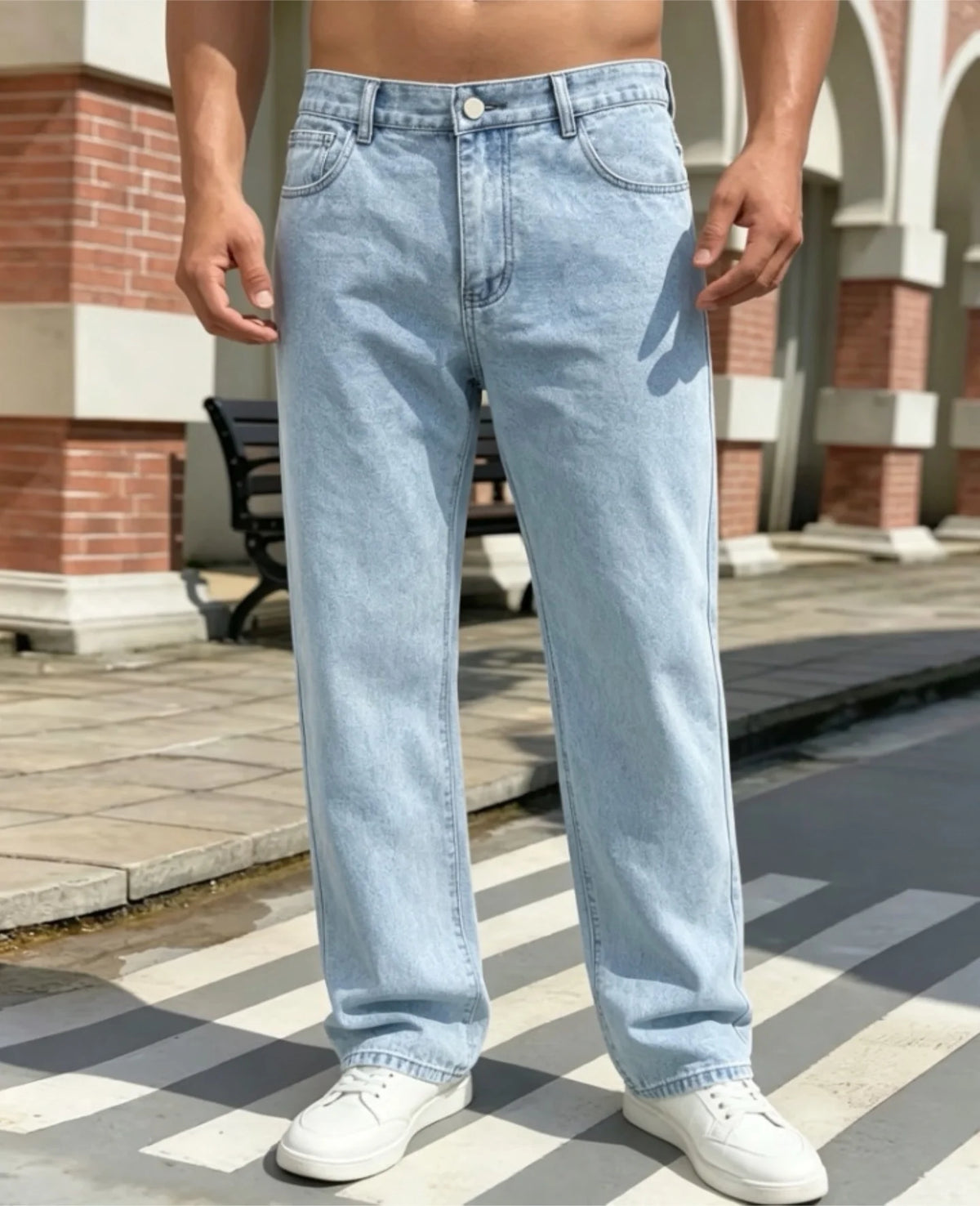 Light Blue Men's Casual Straight-leg Jeans