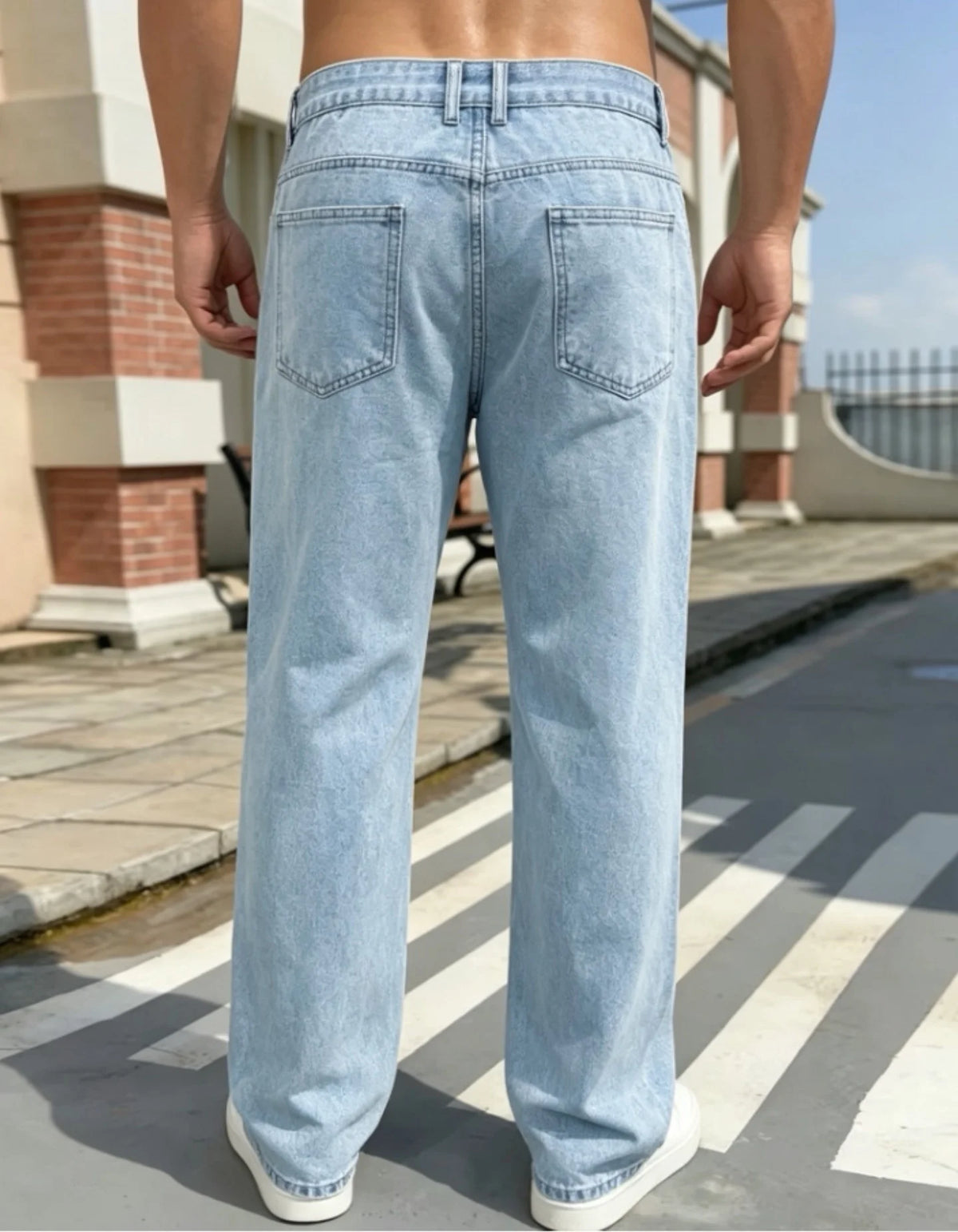 Light Blue Men's Casual Straight-leg Jeans