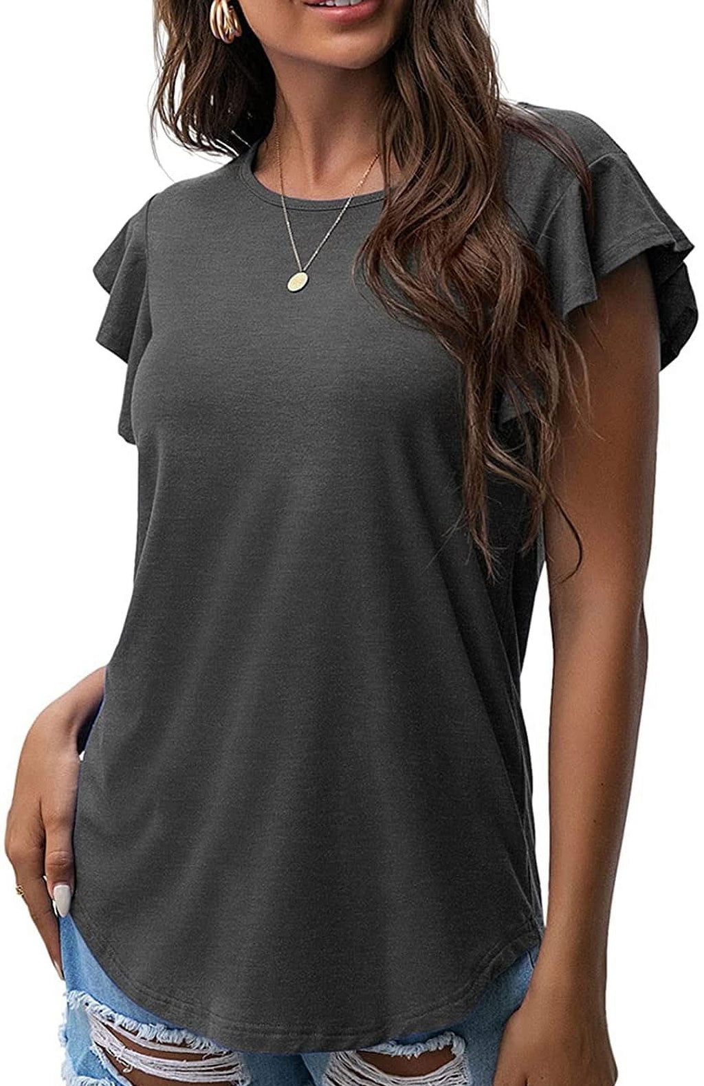 Summer Ruffle Short Sleeve Knit Tunic Tops
