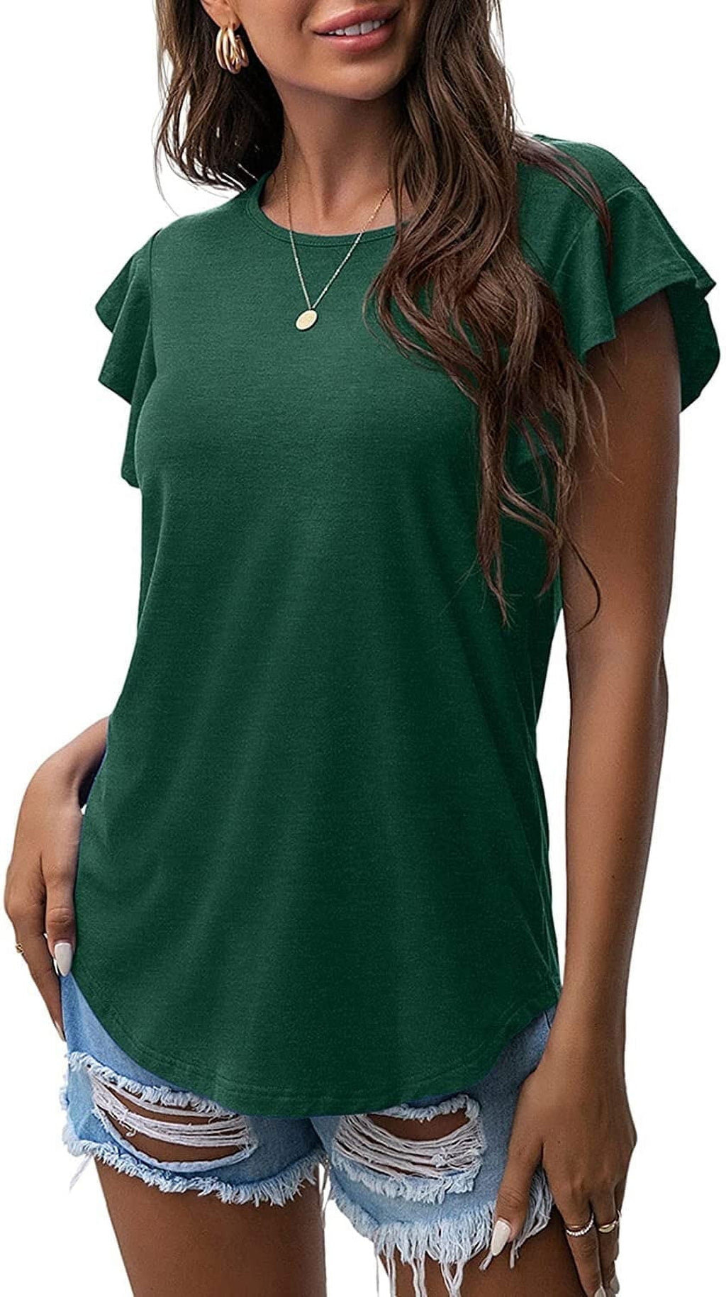 Summer Ruffle Short Sleeve Knit Tunic Tops
