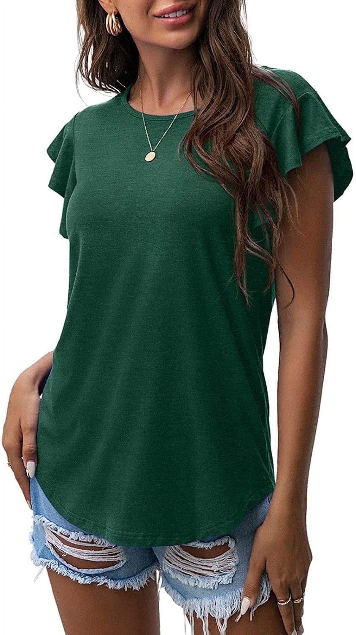 Summer Ruffle Short Sleeve Knit Tunic Tops