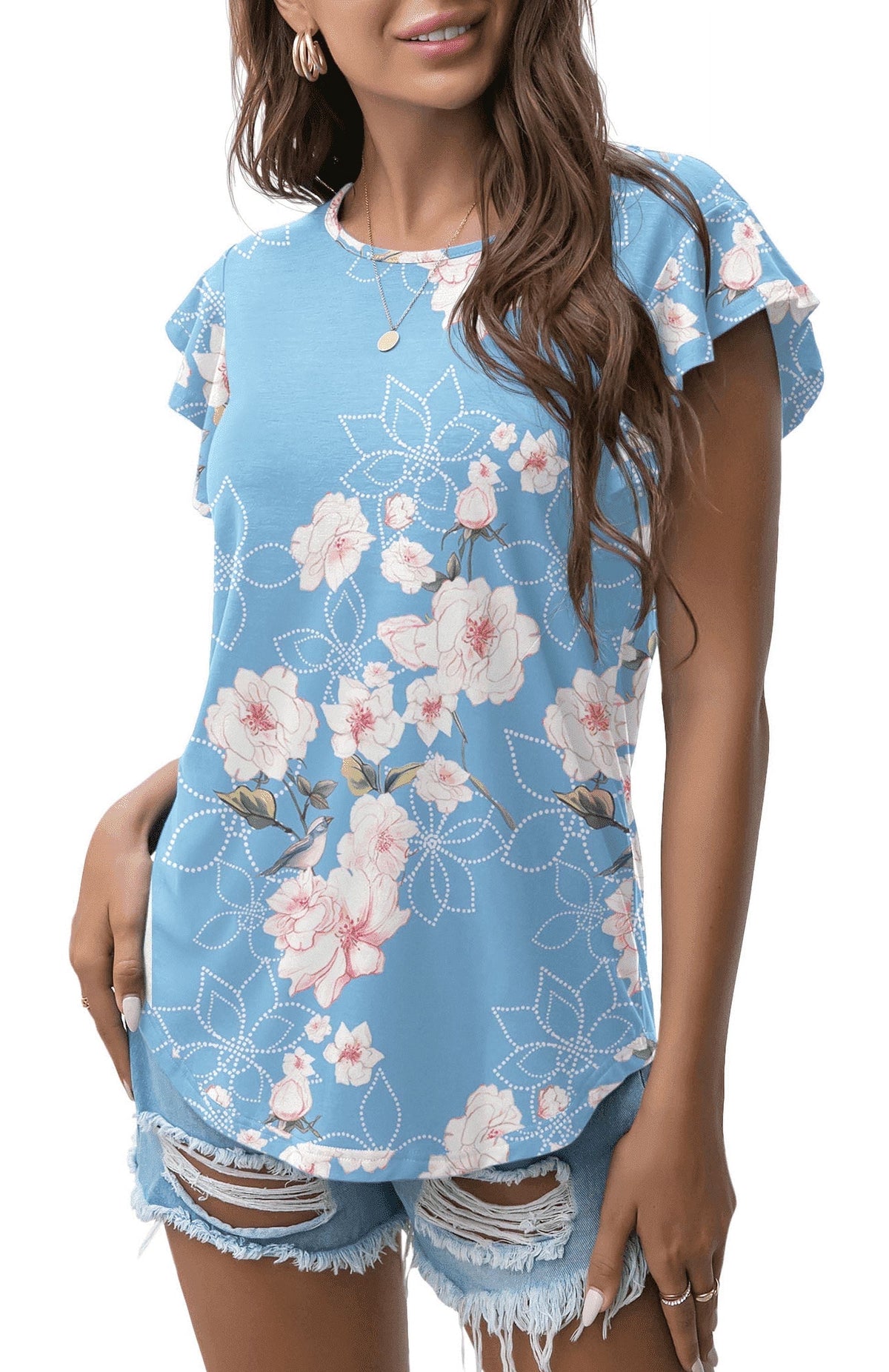Summer Ruffle Short Sleeve Knit Tunic Tops