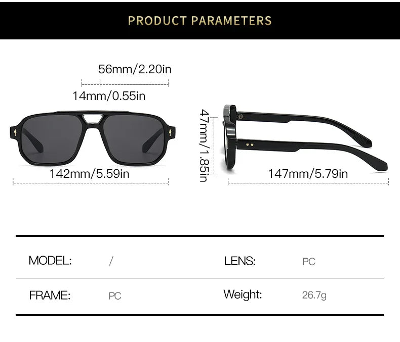 Vintage Double Bridges Men Square Sunglasses