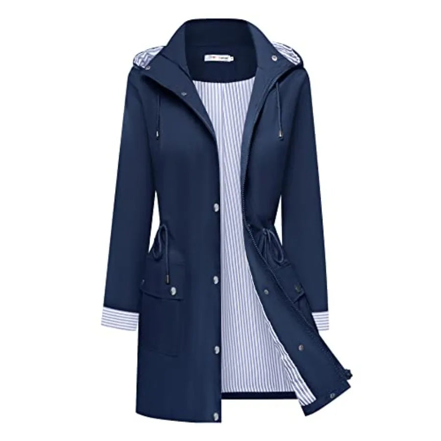Women Waterproof Lightweight Hooded Trench Coat