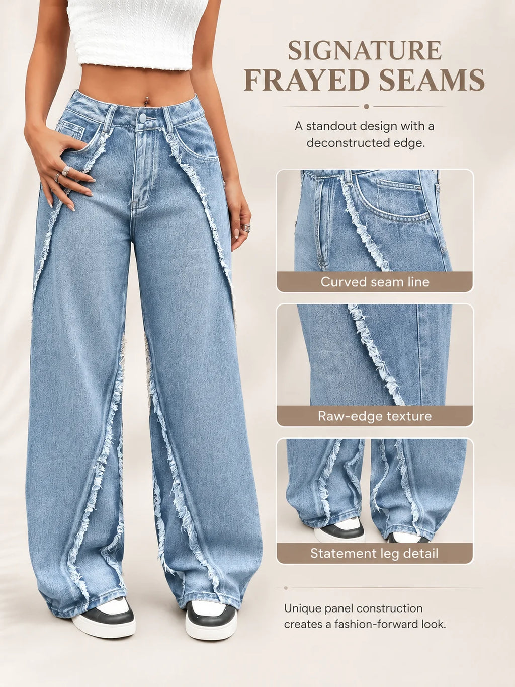 Frayed Raw Edge Wide Leg Jeans