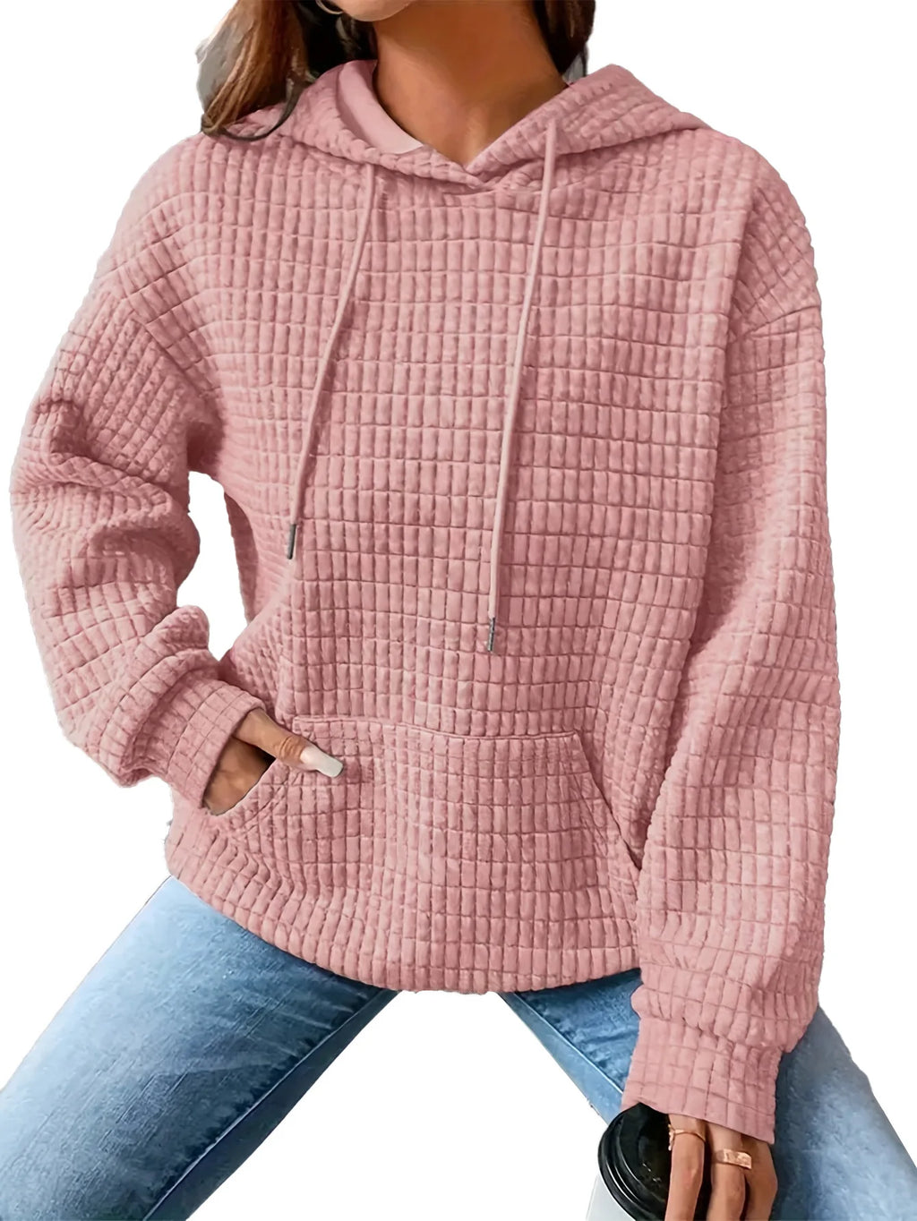 Women Short Length Waffle Knit Hoodie