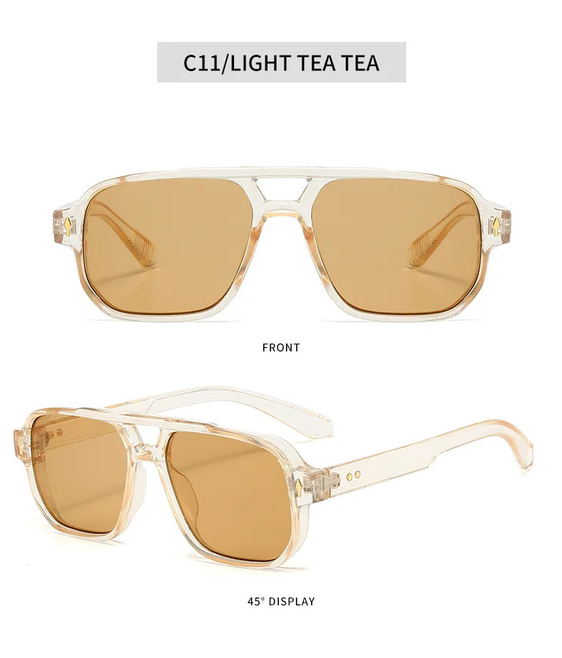 Vintage Double Bridges Men Square Sunglasses