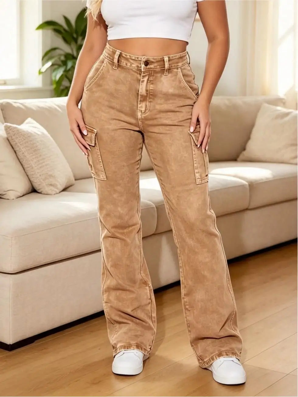 High‑Rise Flare Leg Denim Pants